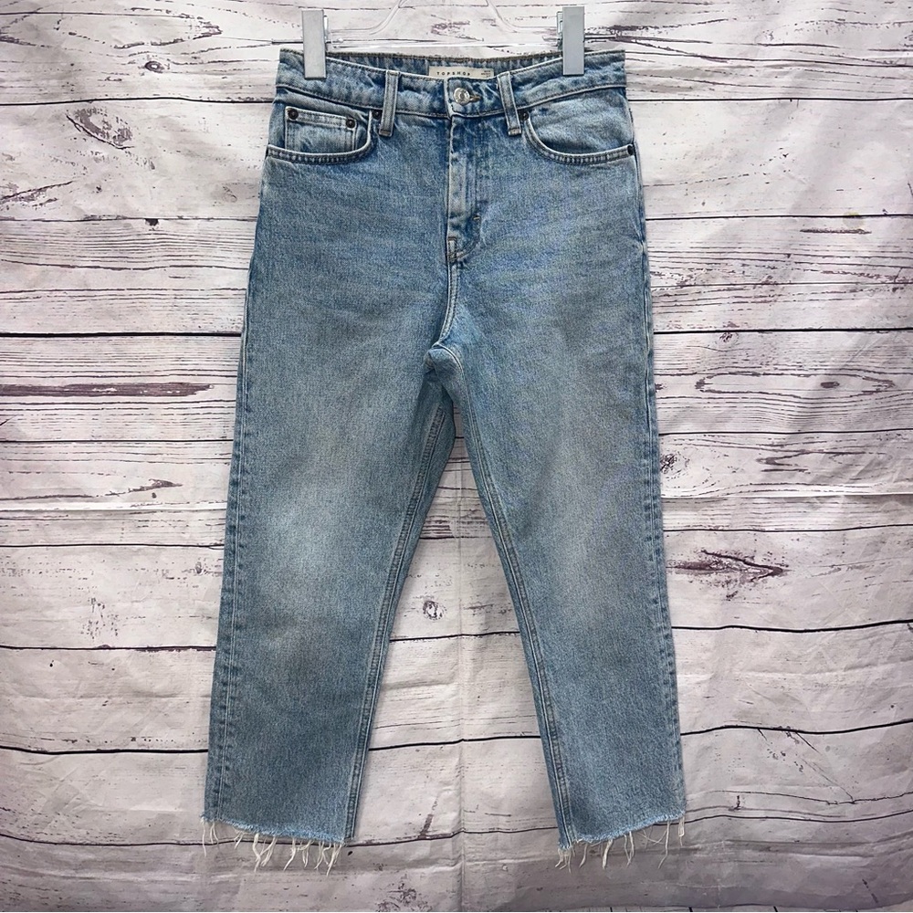 Top Shop Light Wash Frayed Hem Jeans Size 26